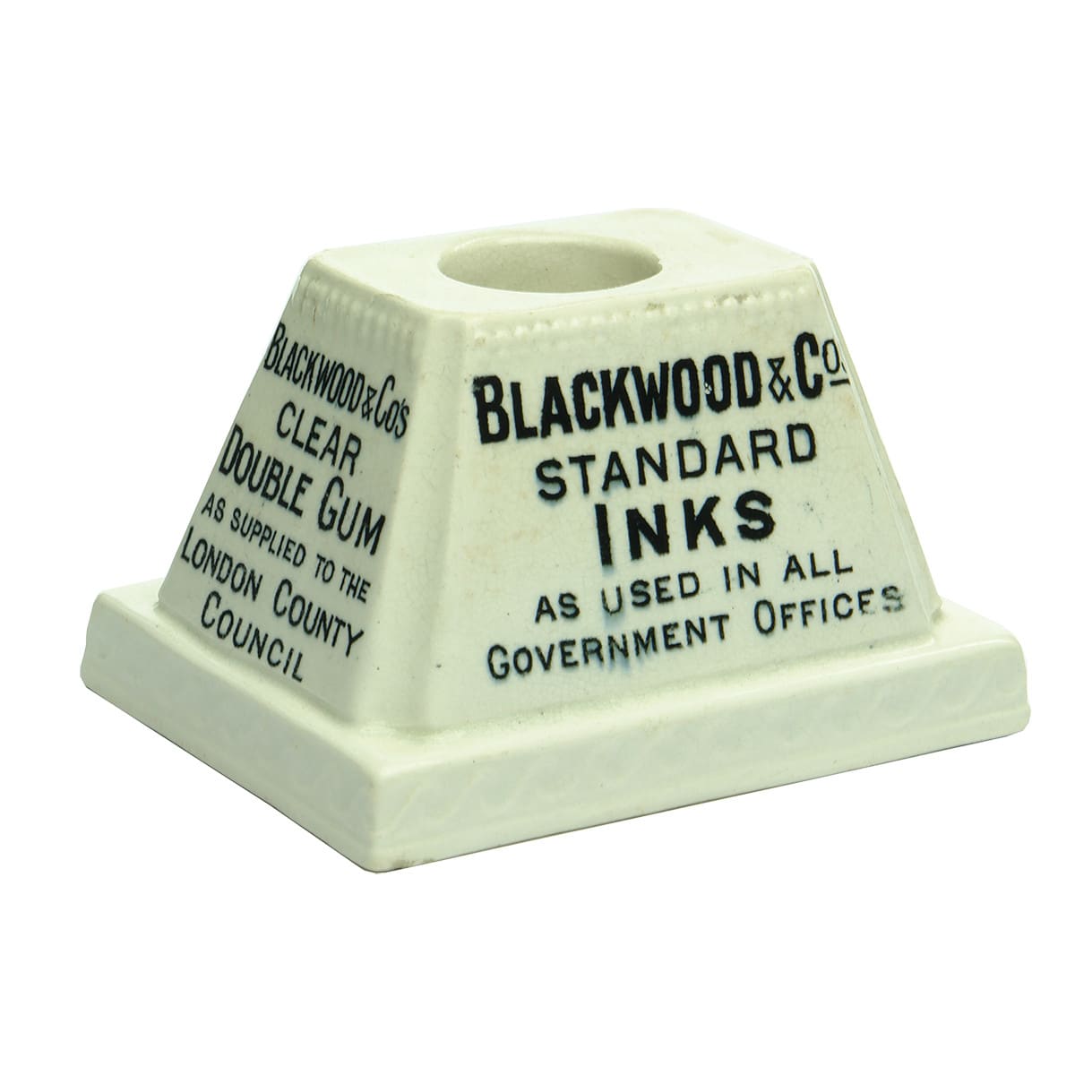 Ink. Blackwood & Co's Advertising Inkwell. Rectangle. Black print on white. (United Kingdom)