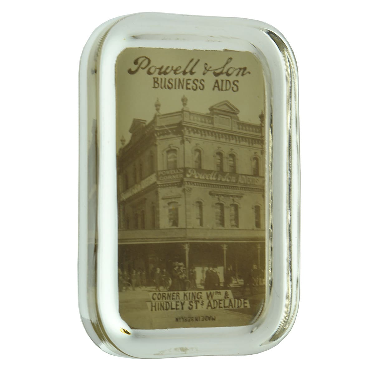 Paperweight. Powell & Son Business Aids, Corner King Wm & Hindley Sts, Adelaide. (South Australia)
