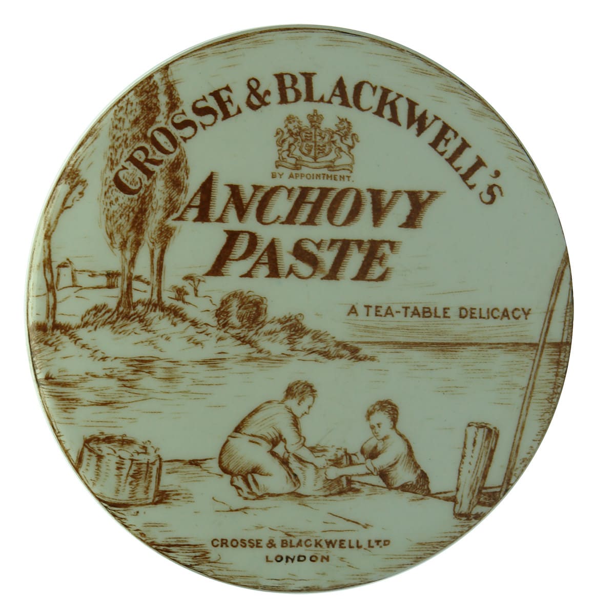 Pot Lid. Crosse & Blackwell's Anchovy Paste. Sepia Print. (United Kingdom)