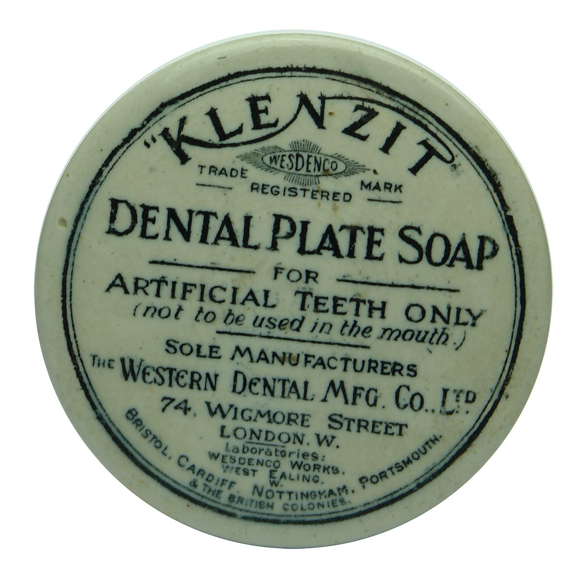 Pot Lid. Klenzit Dental Plate Soap, London. (United Kingdom)