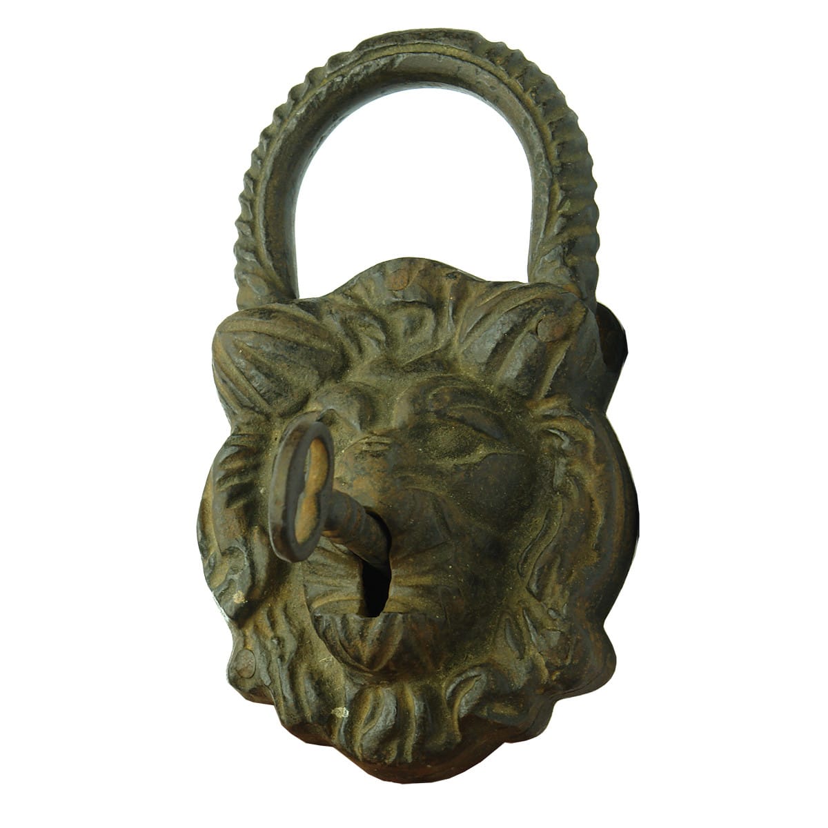 Padlock. West End Locks, London. Three dimensional Lion's Head with key. (United Kingdom)