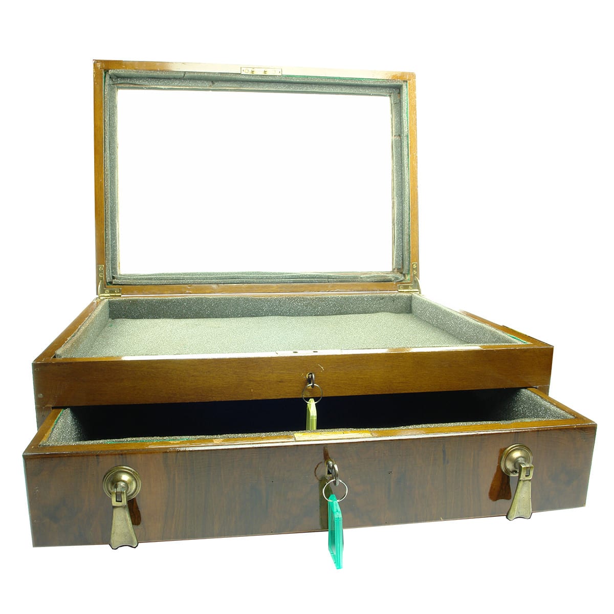 Larger display case with lower drawer.