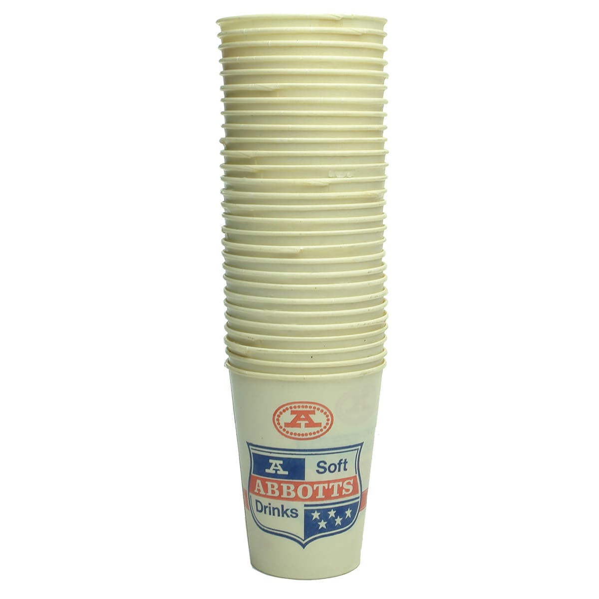 28 waxed paper cups. Abbotts Soft Drinks. Lily Cold drink cup. (Tasmania)