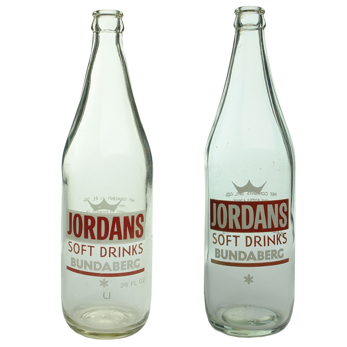 Pair of Crown Seals. Two variations of Ceramic Label Jordans Soft Drinks Bundaberg. (Queensland)