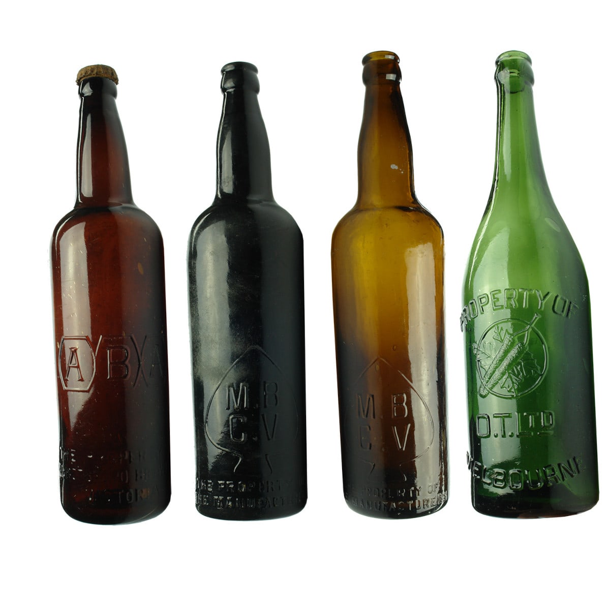 Four Crown Seal Beers: Shouldered MBCV and ABA types and O. T. Ltd Melbourne. (Victoria)