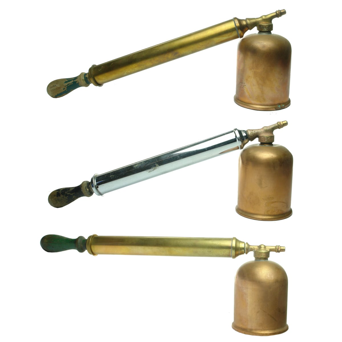 3 Brass/Copper/Steel sprayers. All Rega brand.