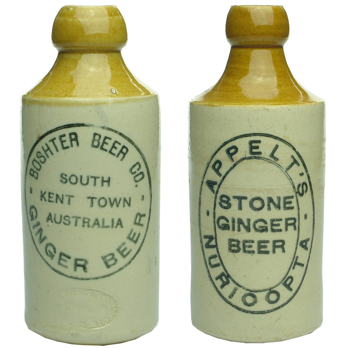 Two Ginger Beers. Boshter Beer Co., Kent Town and Appelt's Nuriootpa. (South Australia)