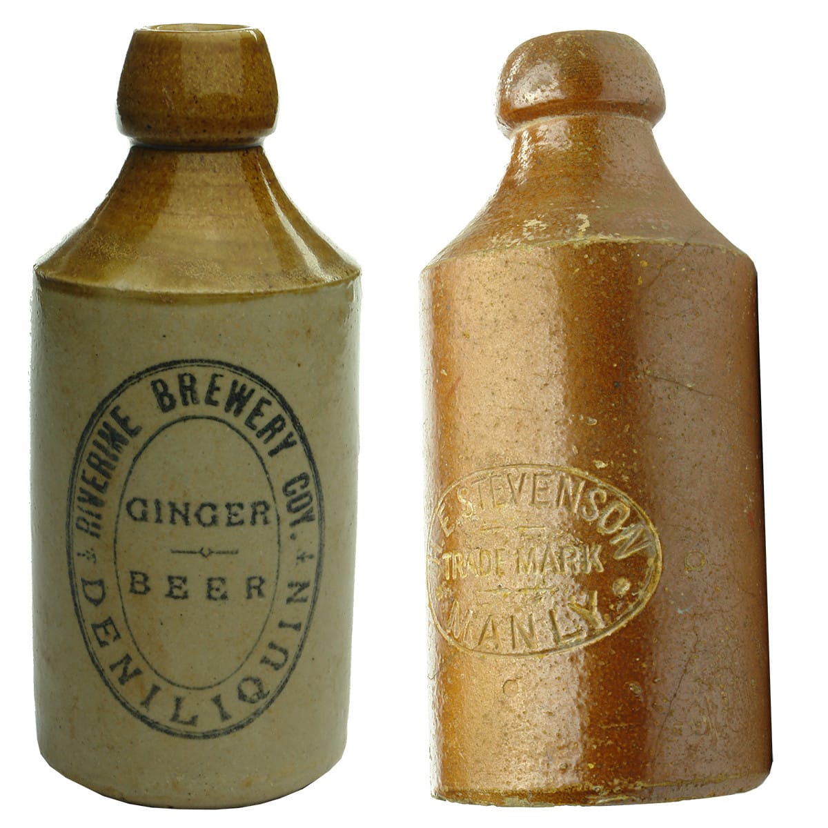 2 Ginger Beers: Riverine Brewery Co., Deniliquin; H. E. Stevenson, Manly. (New South Wales)