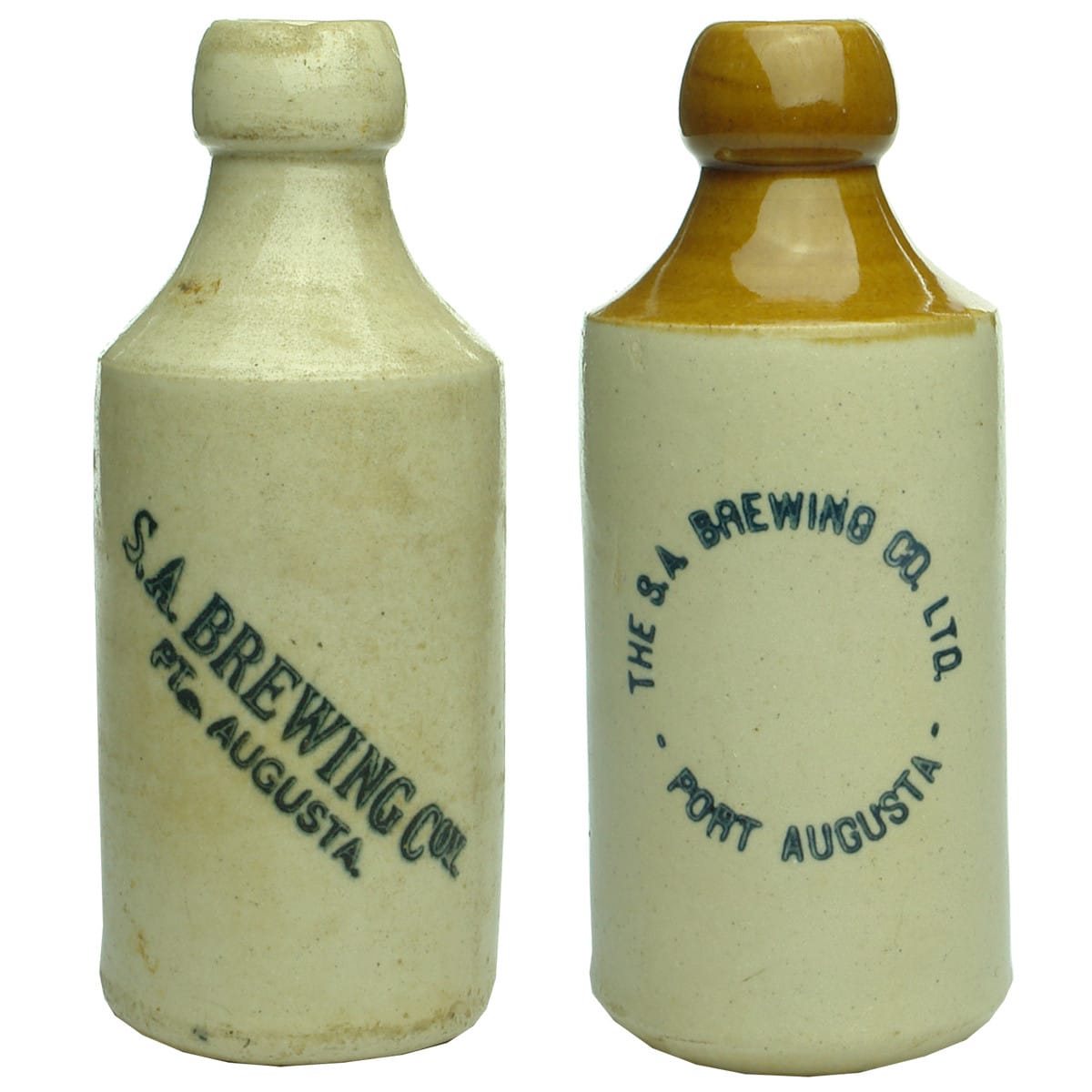 Two different S. A. Brewing Co., Port Augusta Ginger Beers. (South Australia)