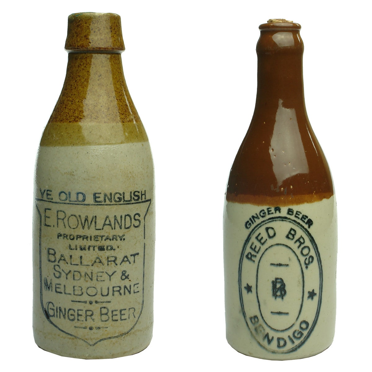 Two Ginger Beers. E. Rowlands Pty Ltd, Ballarat, Sydney & Melbourne and Reed Bros., Bendigo. (Victoria & New South Wales)