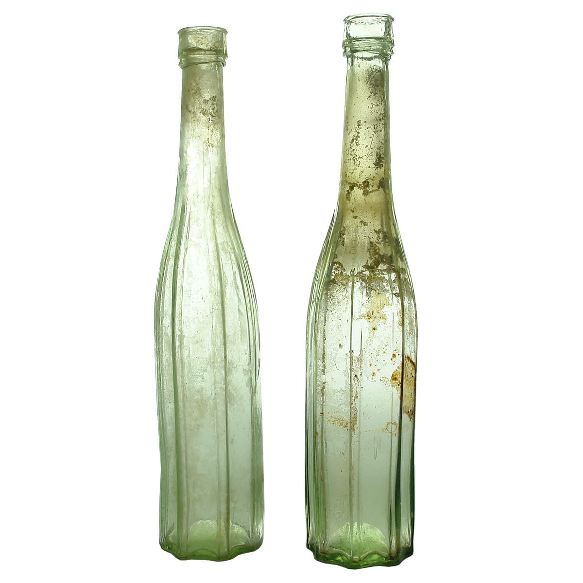 Pair of Goldfields era Salad Oils or Sauces. Deep grooves to sides. No base mark.