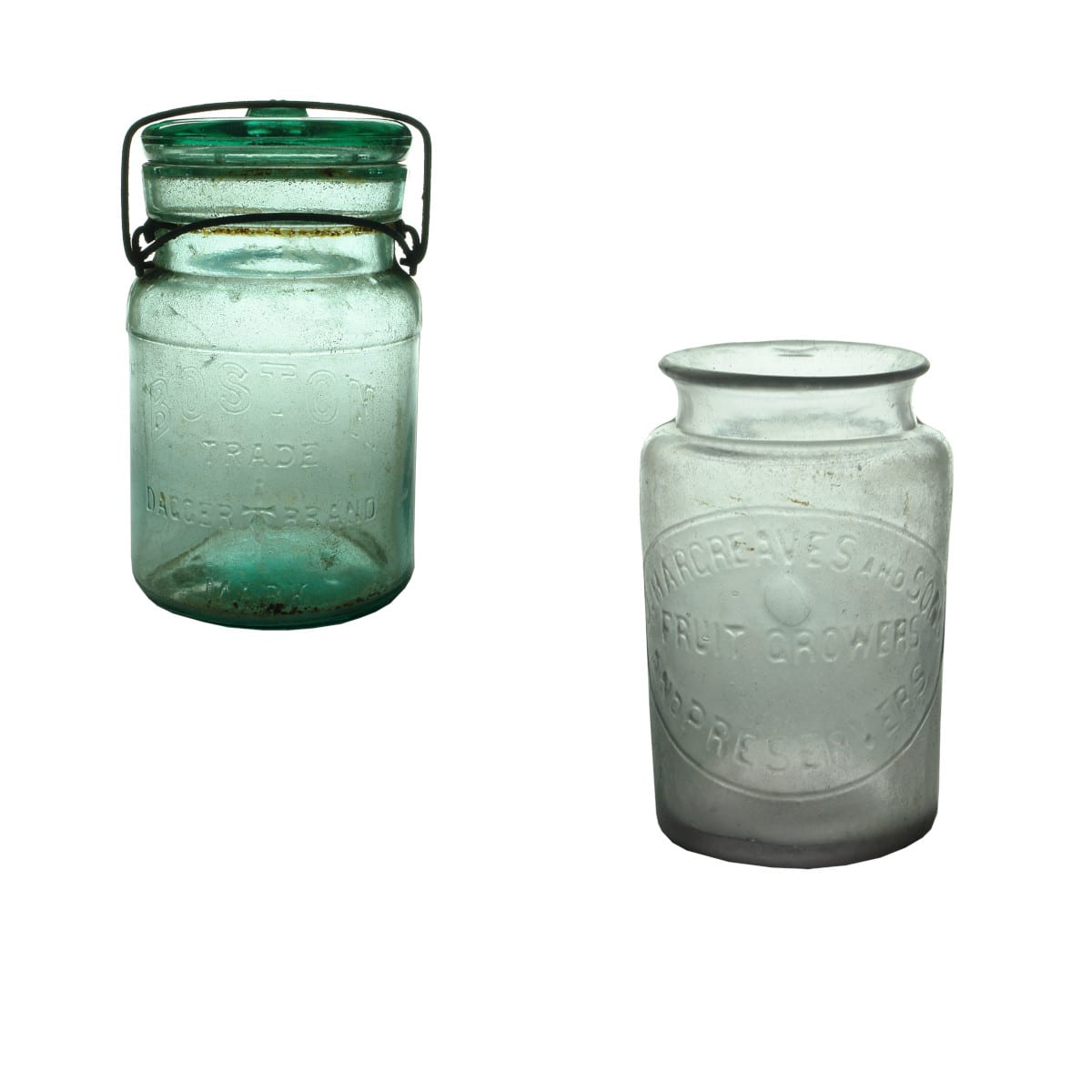2 Items. Fruit Jar & Jam Jar. Boston Dagger Brand and Hargreaves and Sons.