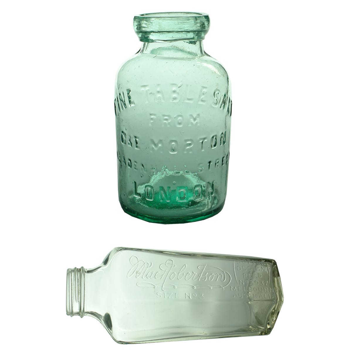 Pair of Jars: C. & E. Morton, London Salt Jar and MacRobertson Size No. 3.