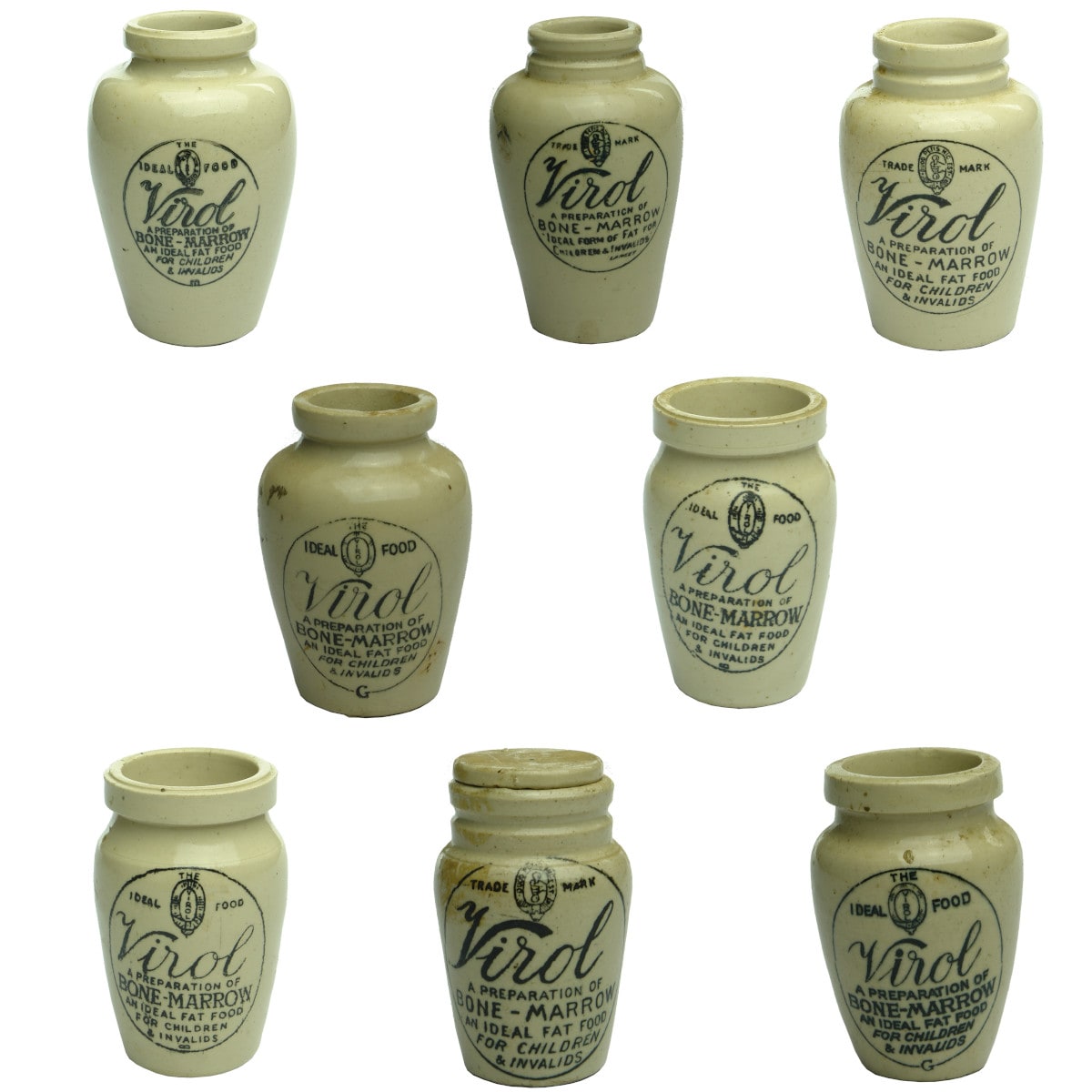 8 x Virol Jars. Most are different and a range of sizes.