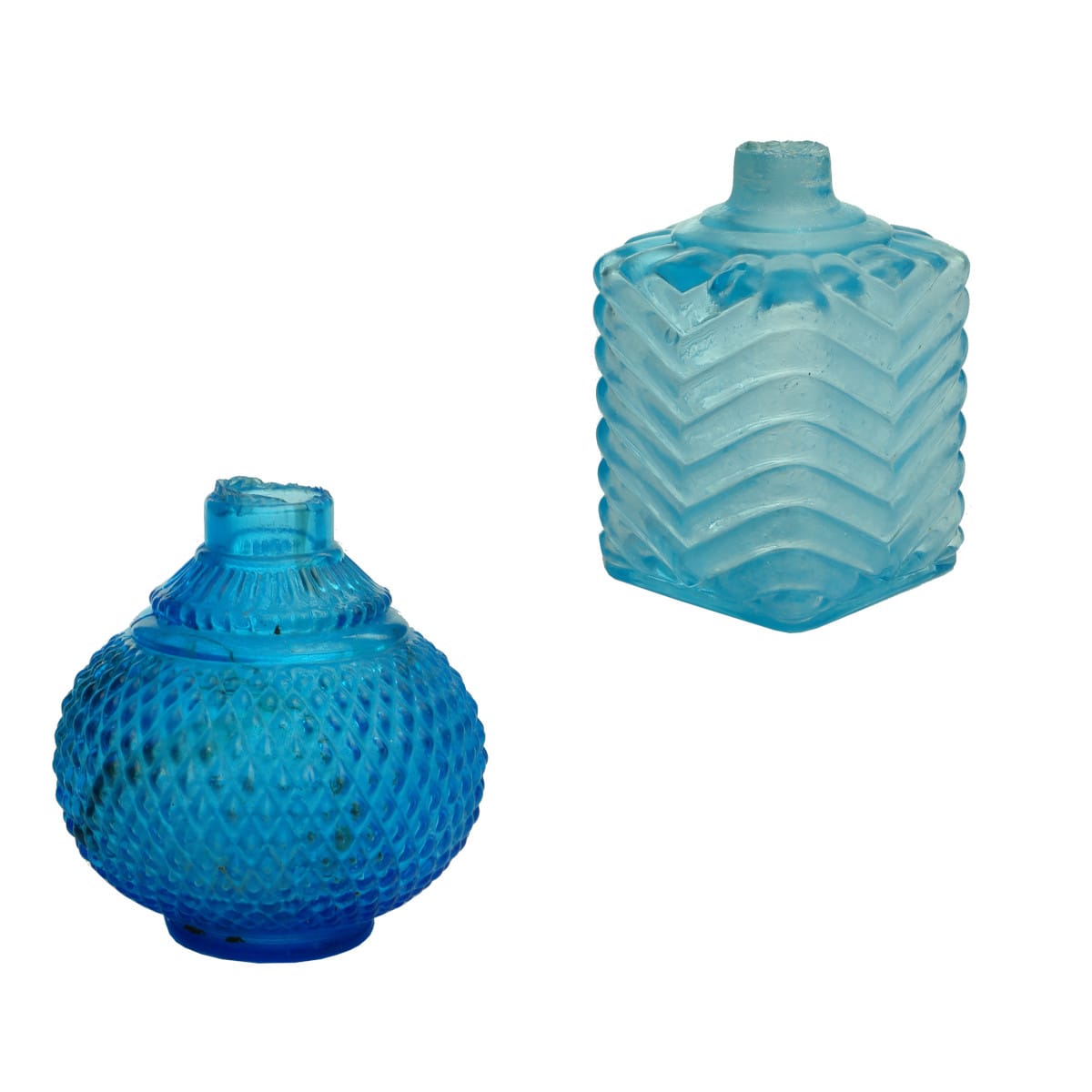 2 Lamps: Both Bright Blue. Raised Diamond and Zig Zag designs.