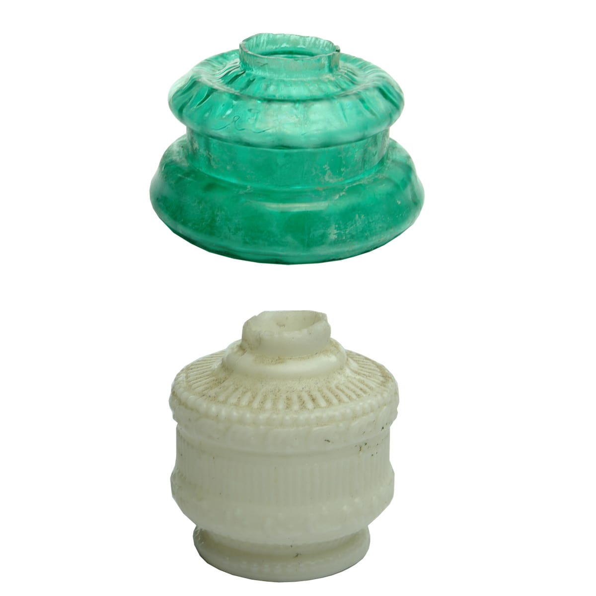 2 Lamps: Green lamp bowl and an Ornate Milk Glass Nutmeg style.