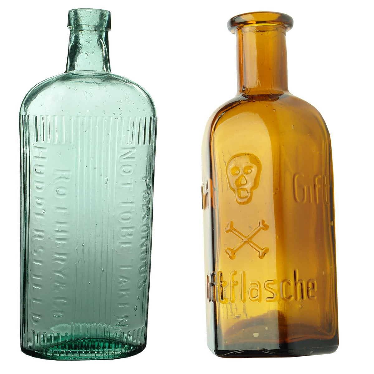 Two Poisons: Rothery & Co., Huddersfield; Giftflasche, Skull & Crossbones, Amber.