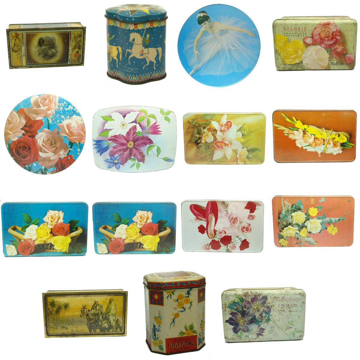 15 MacRobertson's Tins! Floral, Ballerina, Carnival, Oriental, Toffees, Chocolates. (Melbourne, Victoria) Great selection.