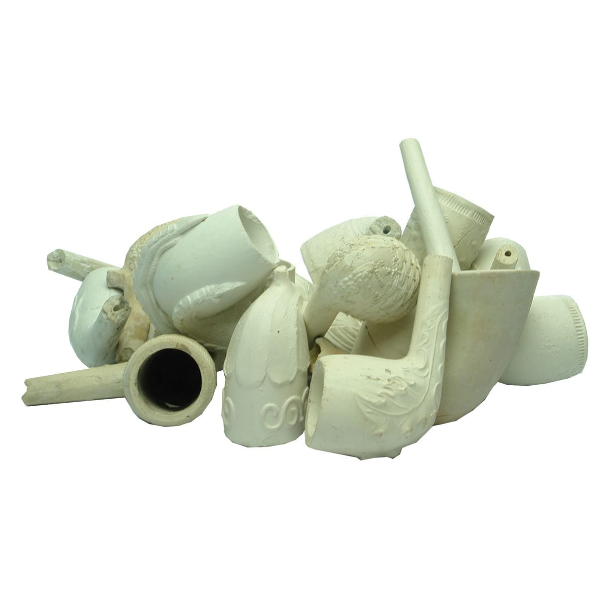 21 Figural clay pipe bowls.