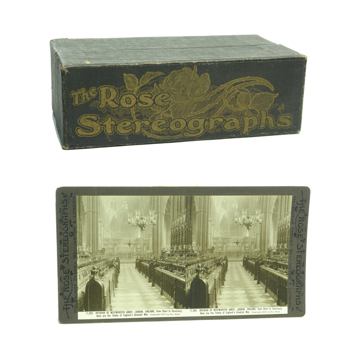 Miscellaneous. Box of 17 Rose Stereographs, war related including Broadmeadows Camp and a parade at Royal Park featuring many codds! PLUS 9 Rose Stereographs wth various international scenes.