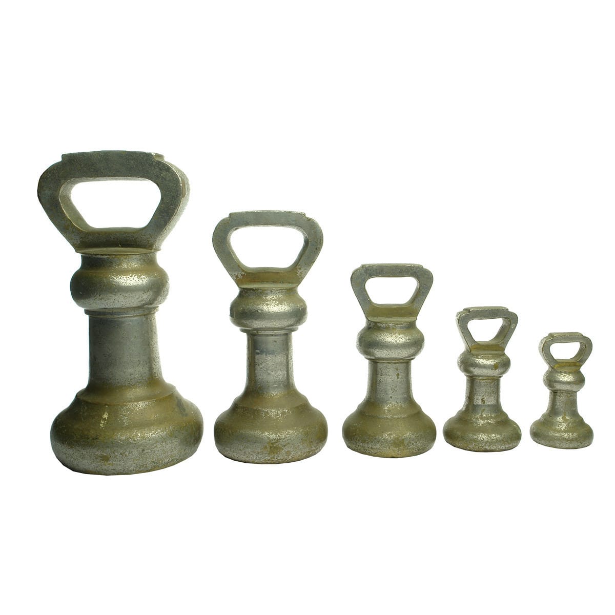 Miscellaneous. Set of five brass bell weights, 1 Pound to 14 Pounds.