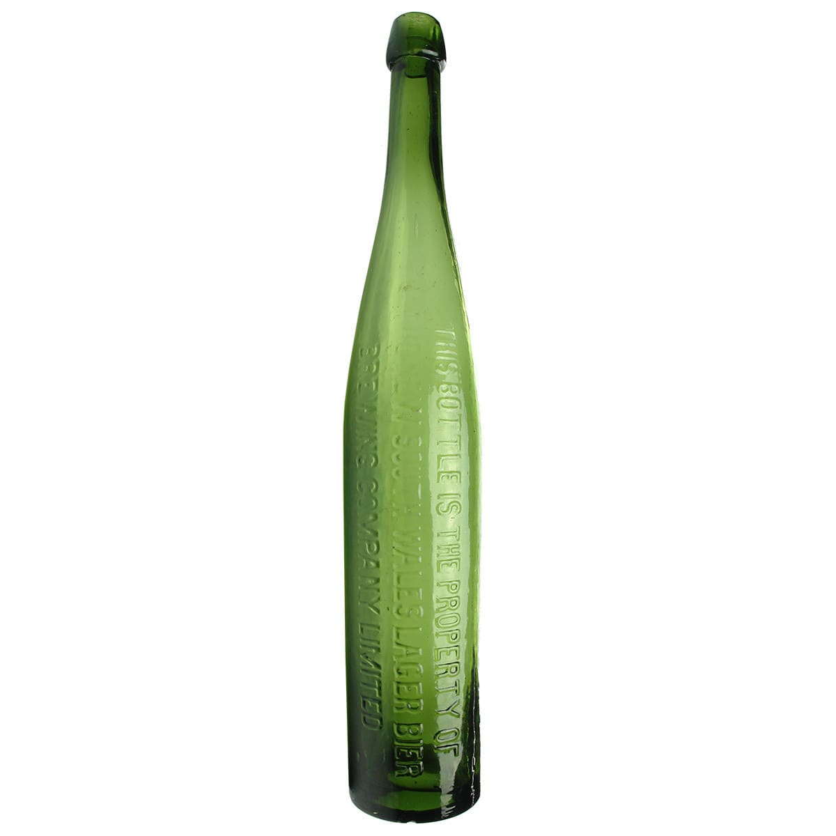 Beer. New South Wales Lager Bier. Tall Pilsener shape. Cork top. Green. 26 oz. (New South Wales)