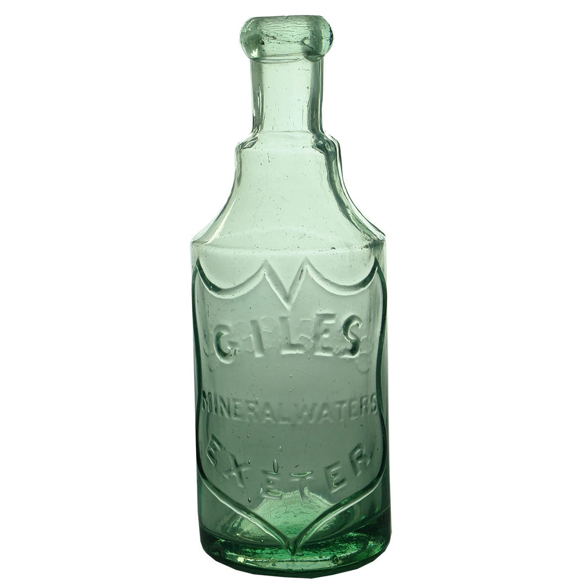 Adams & Barretts Patent. Giles, Mineral Water, Exeter. Aqua. Fancy shape. 10 oz. (UK)