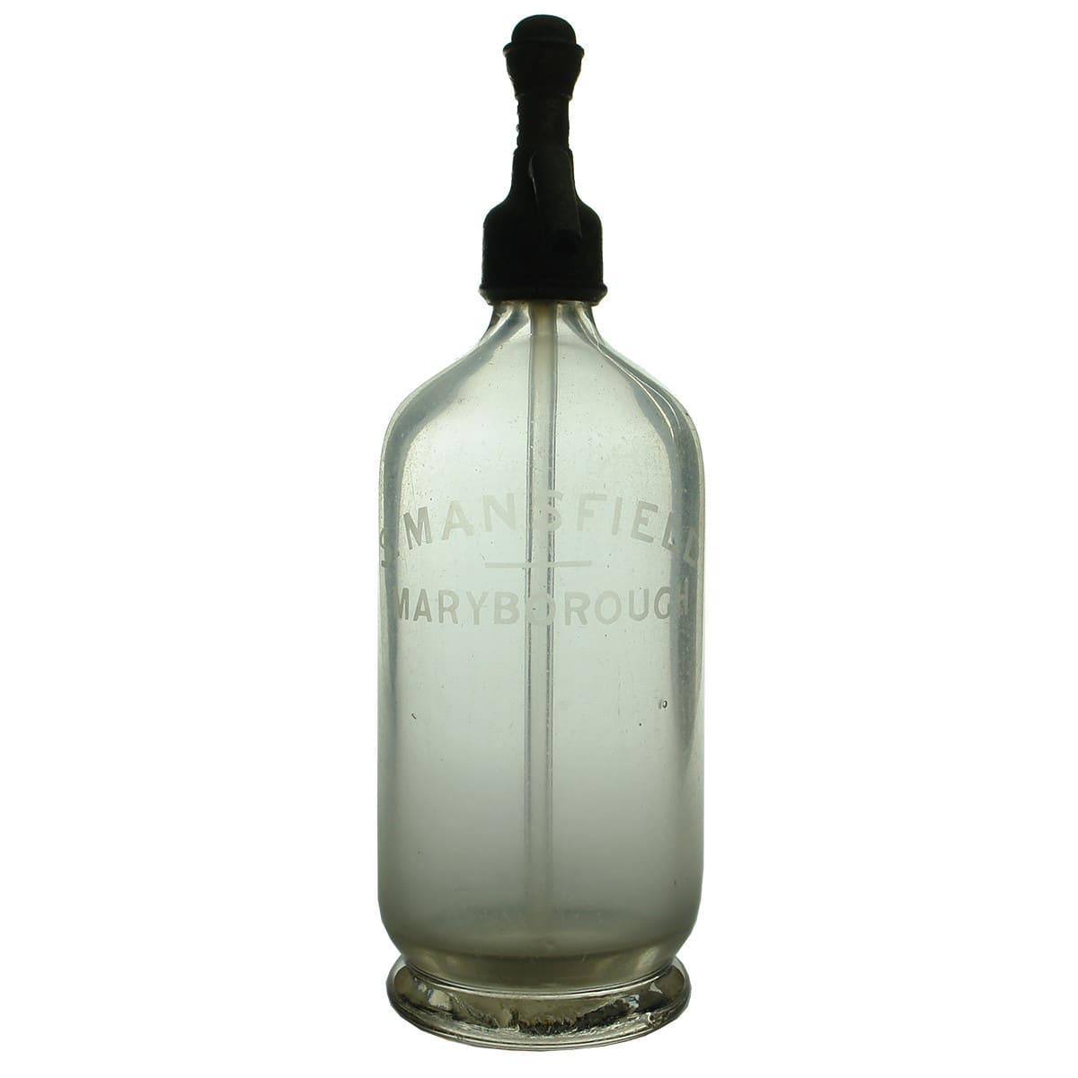 Soda Syphon. S. Mansfield, Maryborough. Round. Clear. (Queensland)