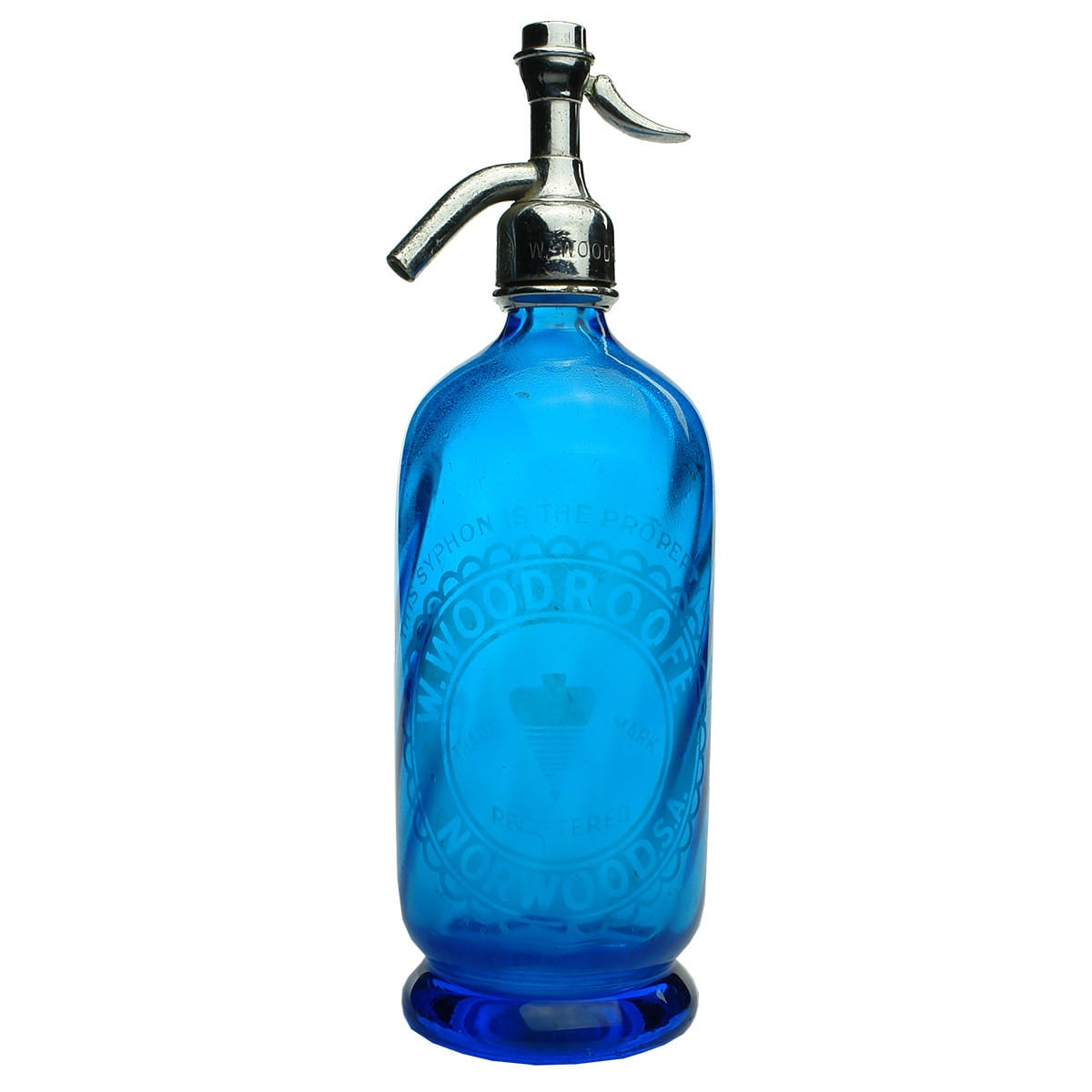 Soda Syphon. Woodroofe, Norwood. Light Blue. Barley Twist. 30 oz. (South Australia)