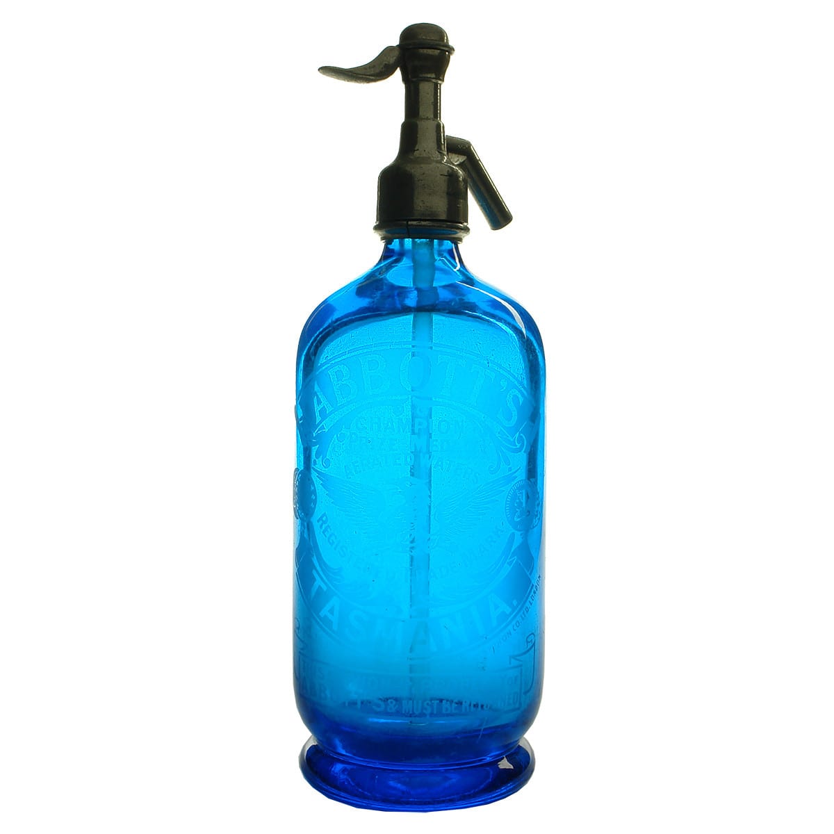 Soda Syphon. Abbott's Tasmania. Mid Blue. Round. (Tasmania)