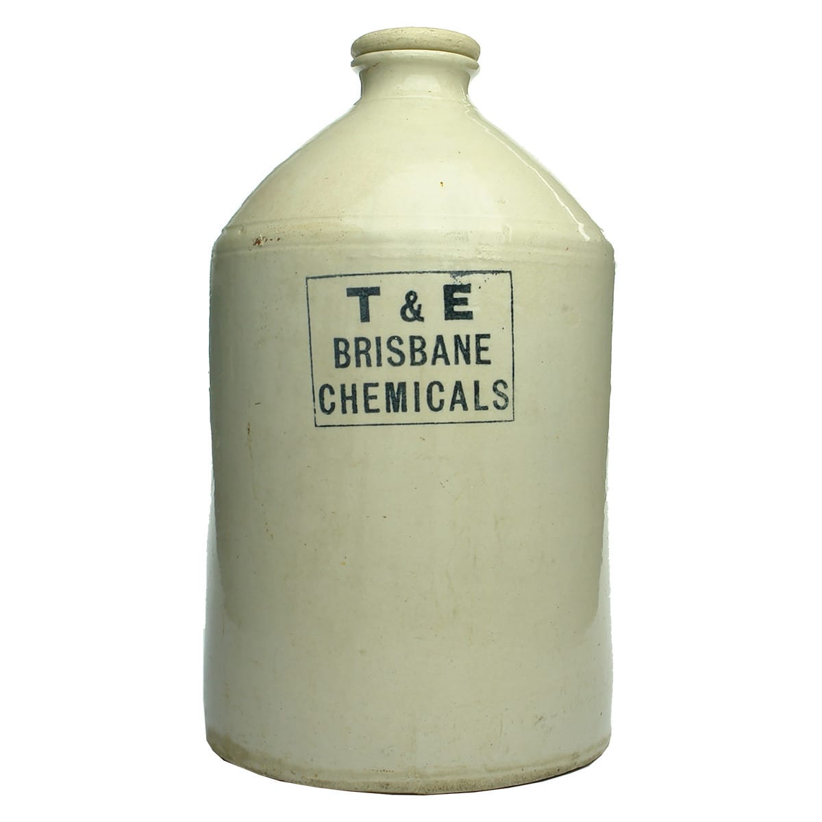 Demijohn. T & E Brisbane Chemicals. Black Print. Internal Thread. 2 Gallon. (Queensland)