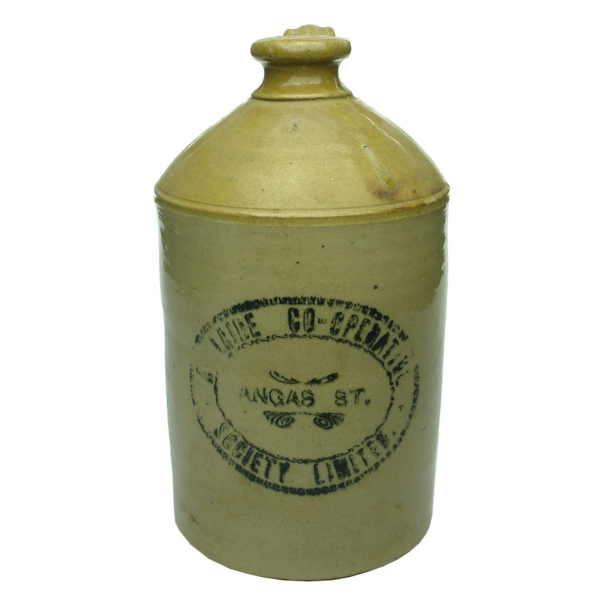 Demijohn. Adelaide Co-operative Society. Handled. Tan Top. Half Gallon. (South Australia)