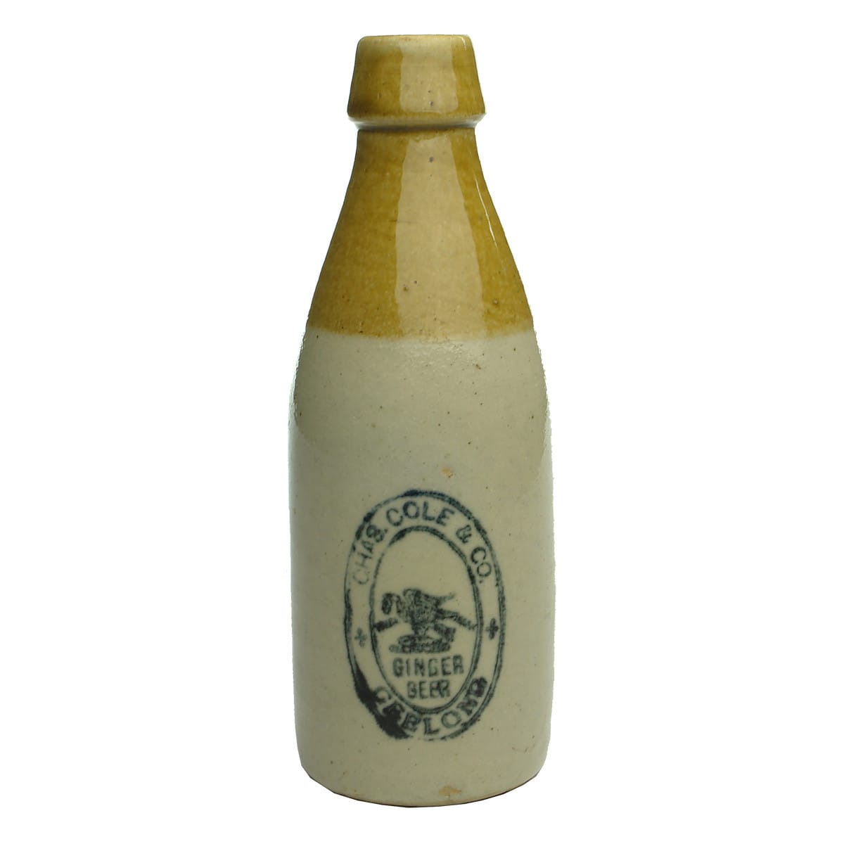 Ginger Beer. Chas Cole & Co., Geelong. Champagne. Tan Top. Bendigo Pottery. (Victoria)