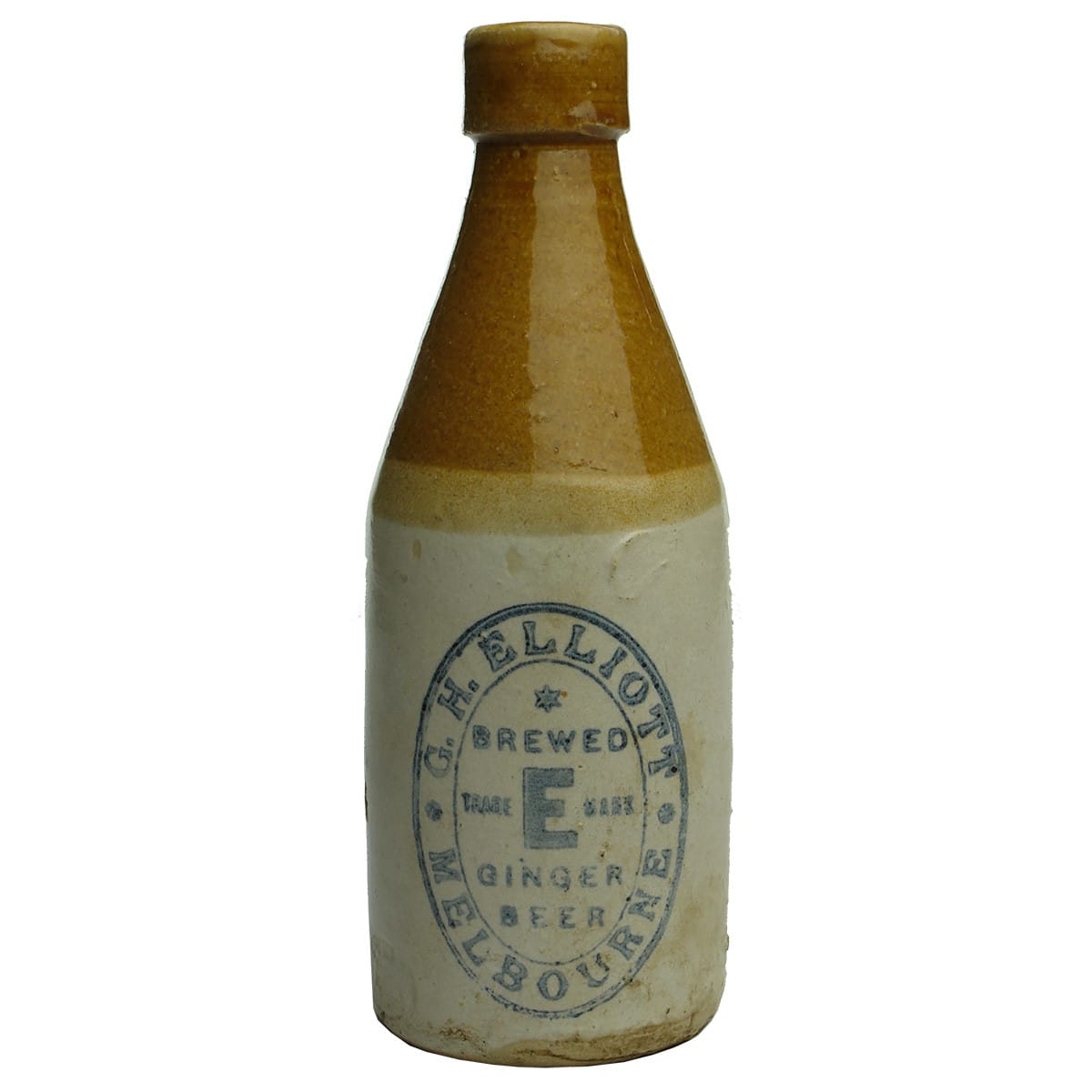 Ginger Beer. G. H. Elliott, Melbourne. Bendigo Pottery. Tan Top. (Victoria)