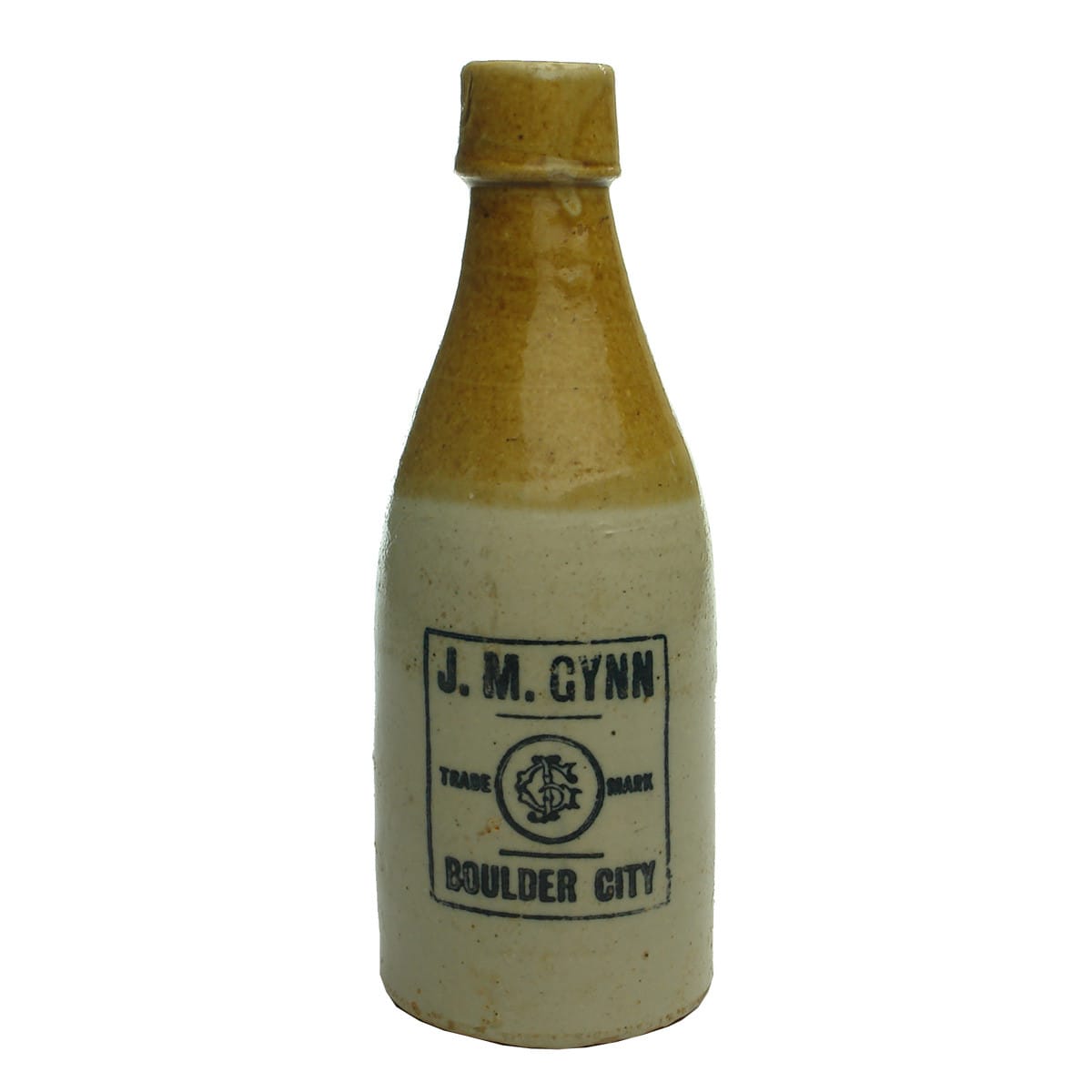 Ginger Beer. J. M. Gynn, Boulder City. Bendigo Pottery. Champagne shape. (Western Australia)