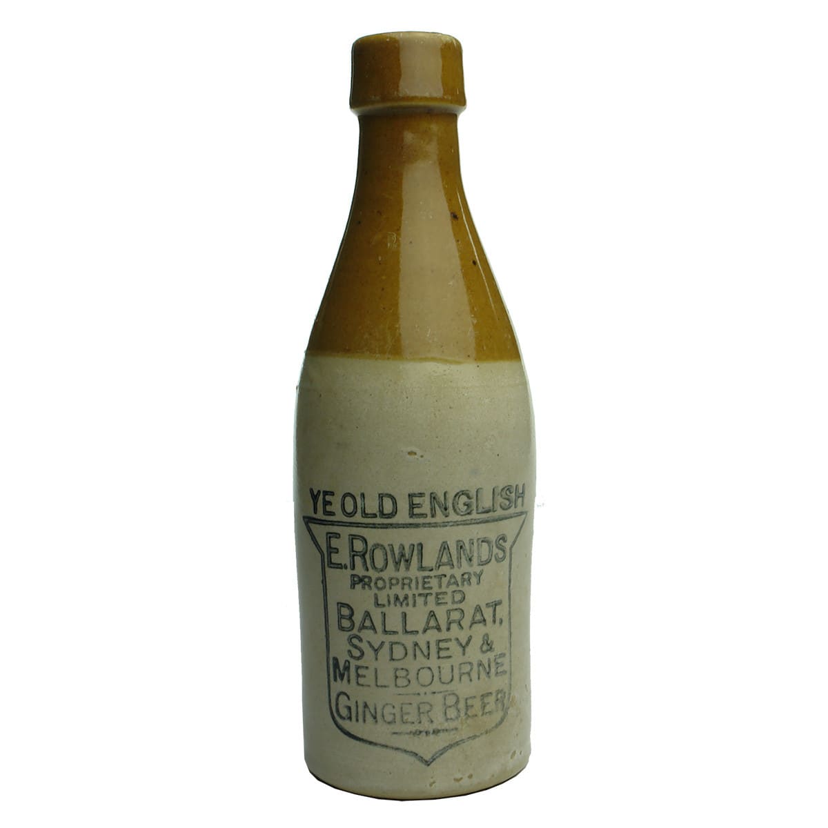 Ginger Beer. E. Rowlands Pty Ltd, Ballarat, Sydney & Melbourne. Ye Old English. Tan Top. Champagne. (Victoria & New South Wales)