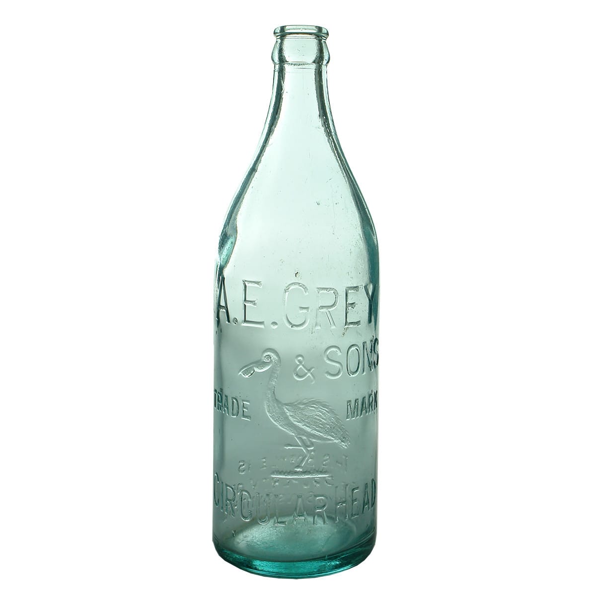 Crown Seal. A. E. Grey & Sons, Circular Head. Machine made. Aqua. 24 oz. (Tasmania)