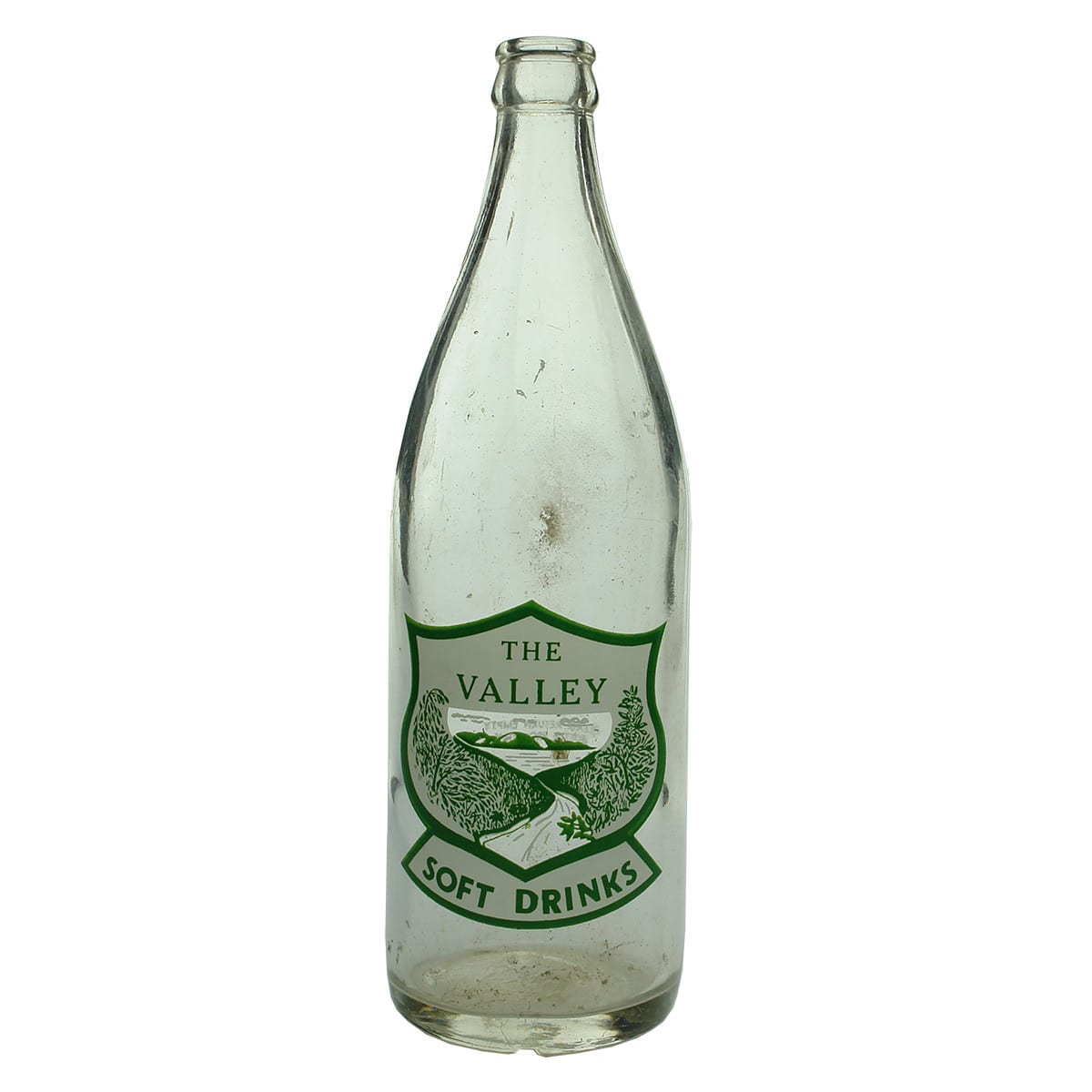 Ceramic Label Crown Seal. The Valley Soft Drinks. J. L. Bailey, Bellingen. Green & White. 24 oz. (New South Wales)