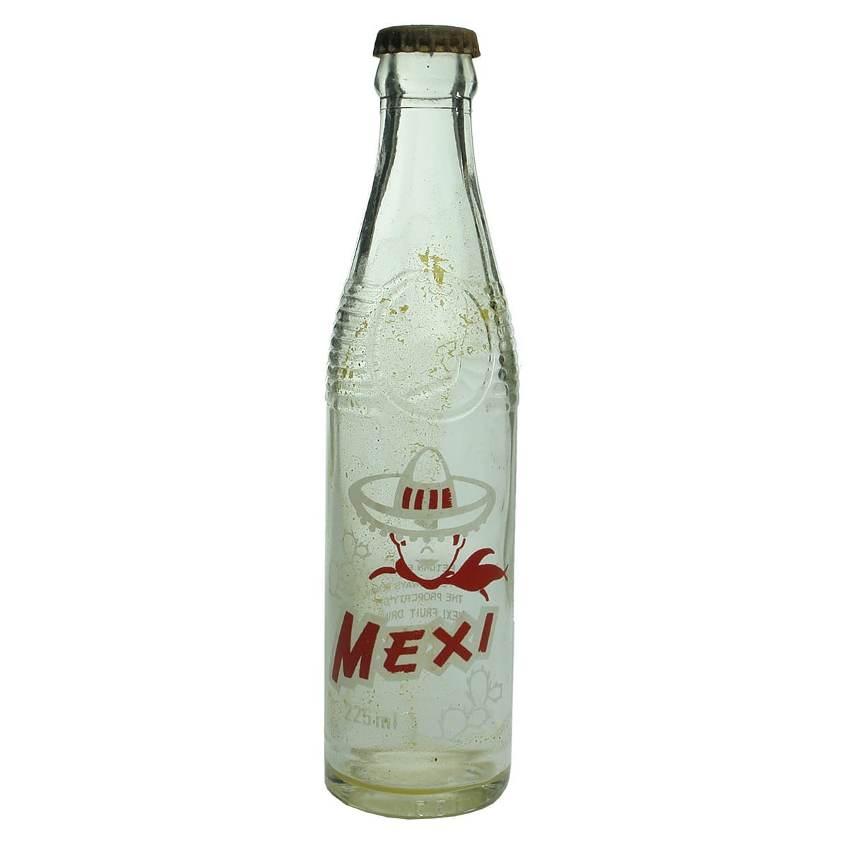 Ceramic Label Crown Seal. Mexi Fruit Drinks, Perth & Kalgoorlie. 225 ml. Bullet shape. (Western Australia)