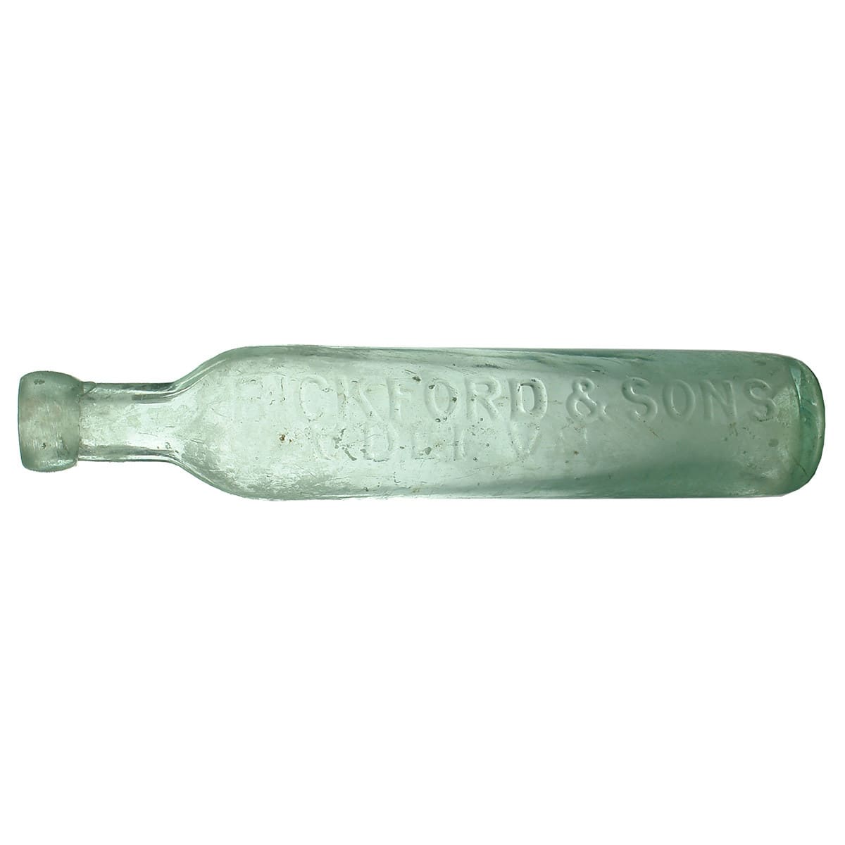 Flat foot maugham.  Bickford & Sons, Adelaide.  Aqua.  10 oz. (South Australia)