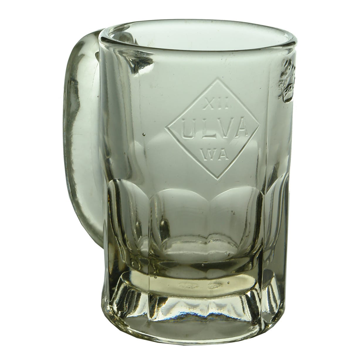 Very heavy Glass Beer Mug. Crown. ULVA WA. (Western Australia)