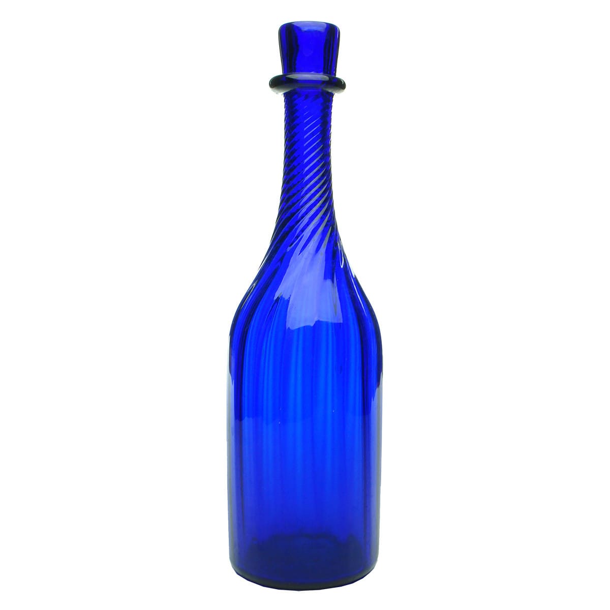 Early Glass. Blue Twisted Georgian Decanter With Polished Pontil.