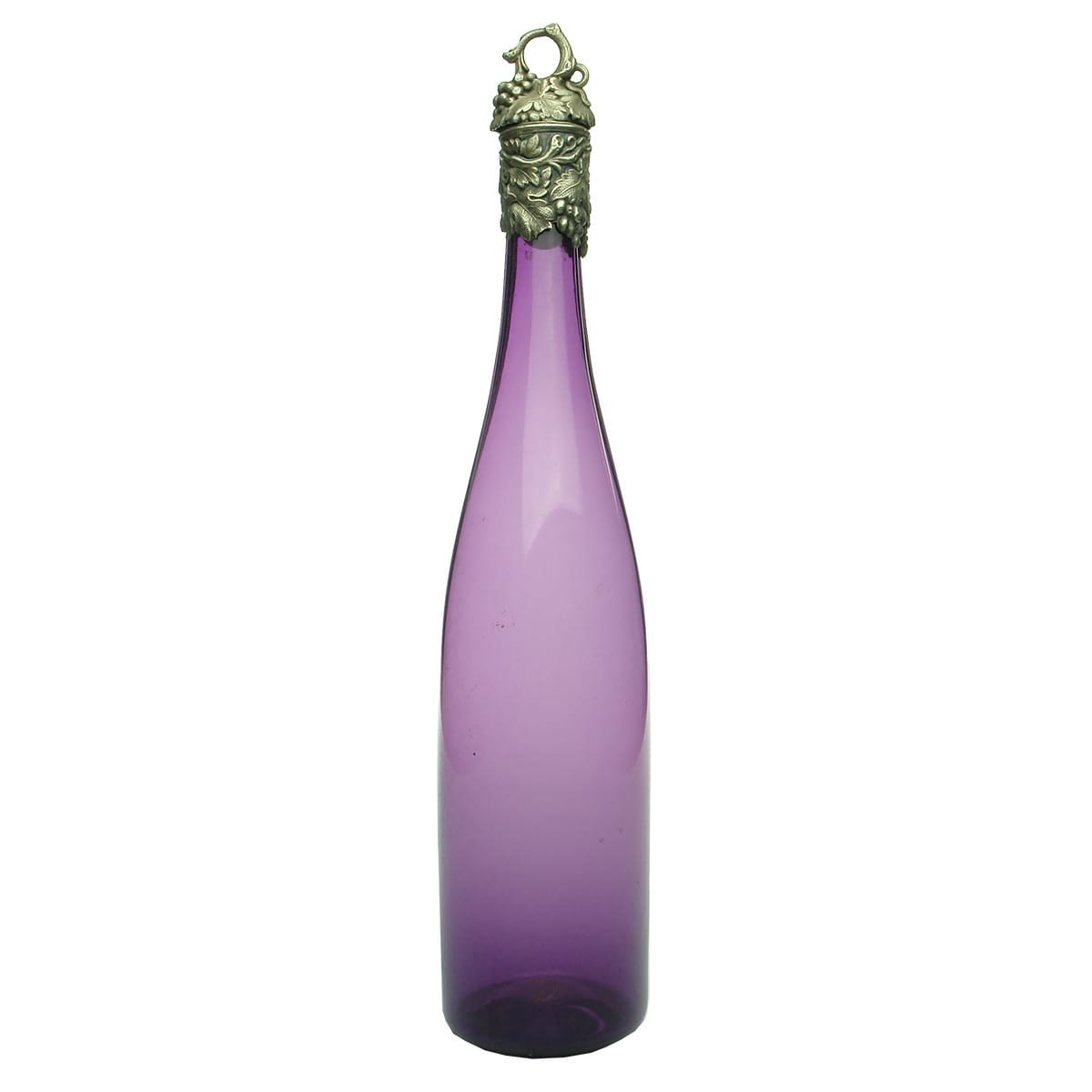 Early Glass. Purple Decanter with Pewter Mount and Stopper.