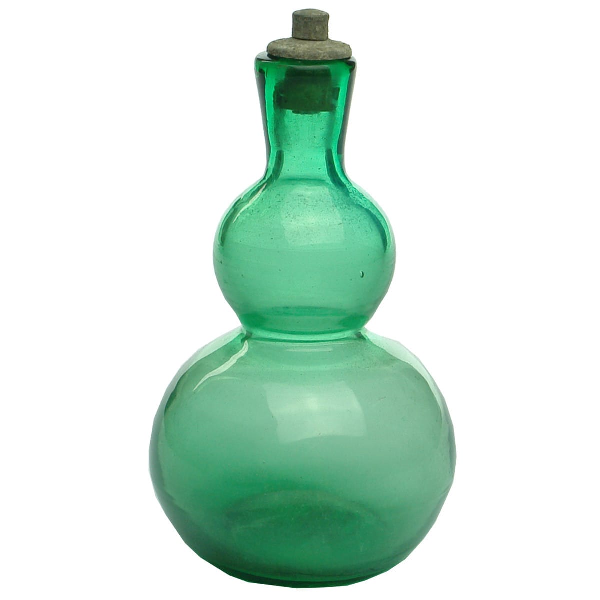 Early Glass. Gourd shaped perfume bottle, pontil. Green.