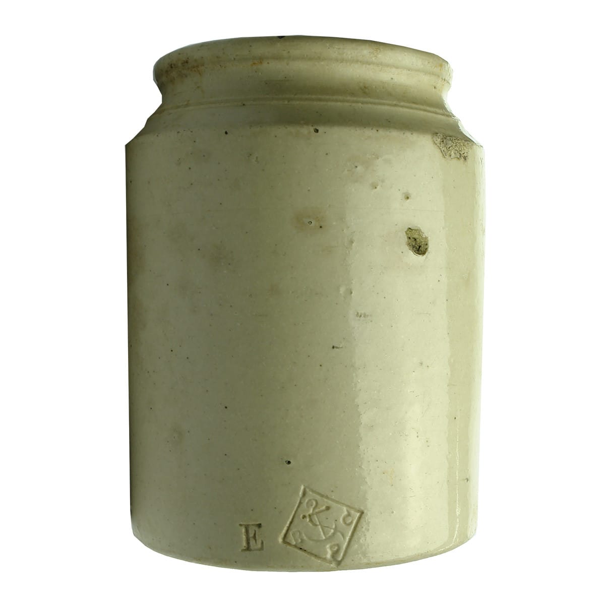 Pottery. Bendigo Pottery Jam Jar with Anchor Stamp. All White. 1 Pound. (Victoria)