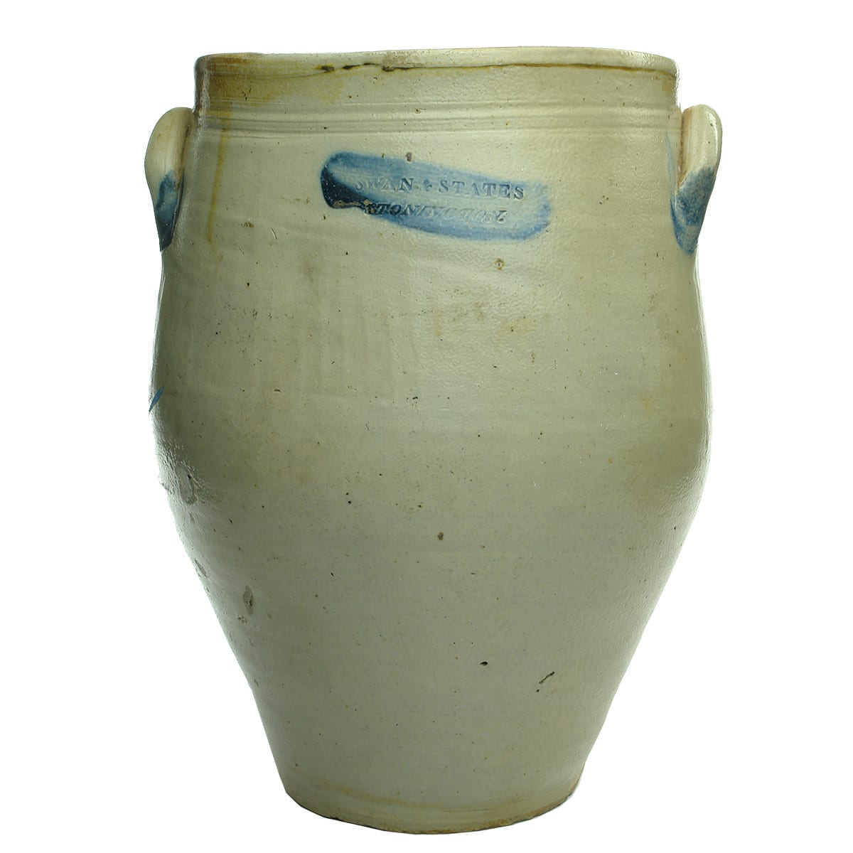 Large Stoneware Storage Jar. Swan & States, Stonington. Handled. USA.