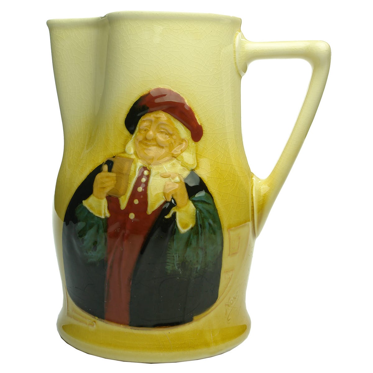 Large Royal Doulton Queensware Jug. Man holding a mug. Noke.