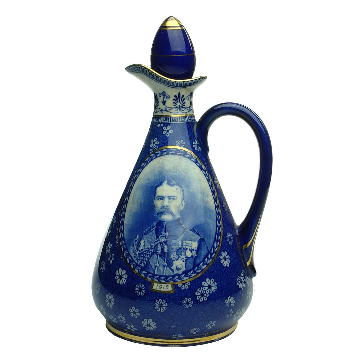 Whisky Jug. Jas Watson & Co Ltd, Distillers, Lord Kitchener, Duke of Wellington. 1815 - 1915.