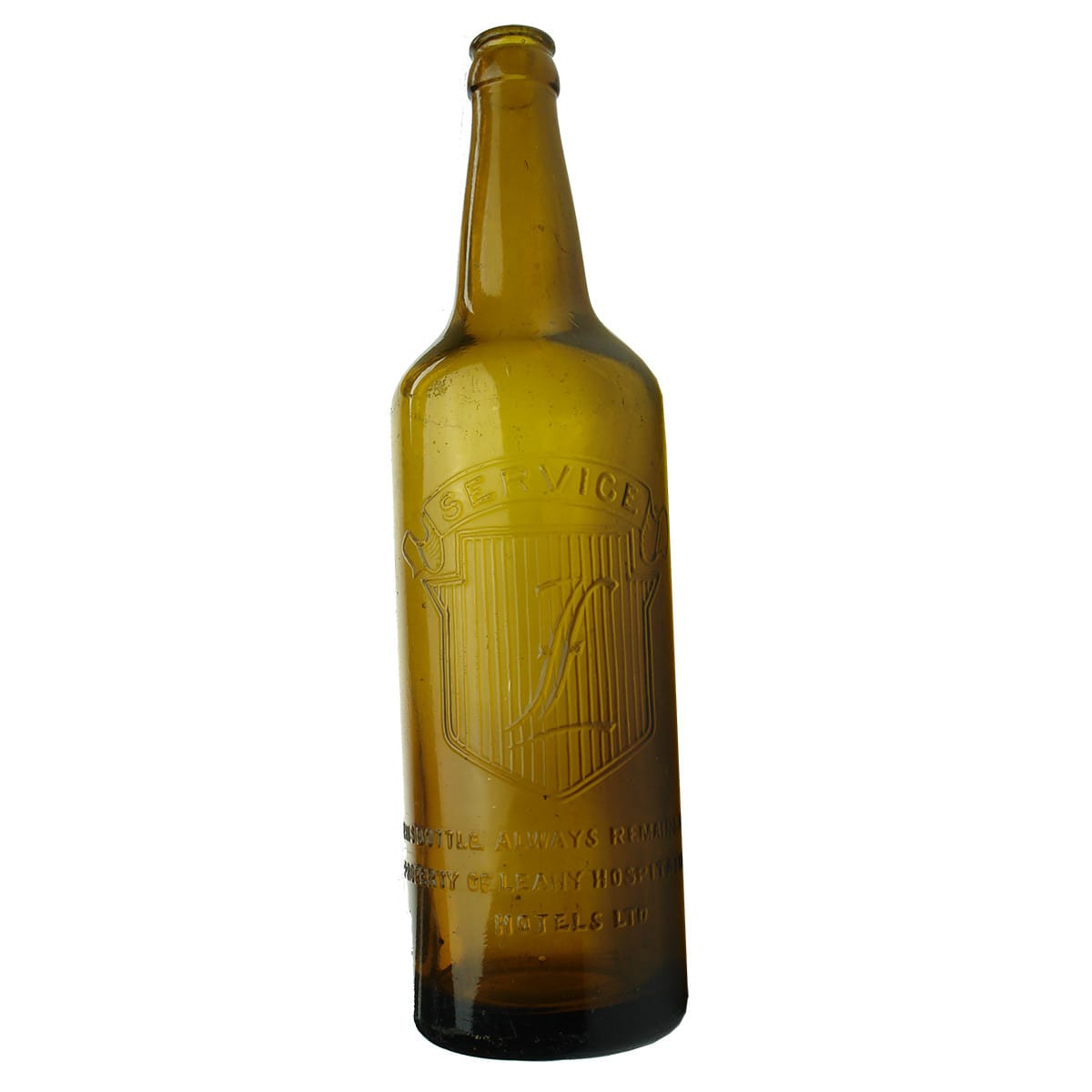 Beer. Leahy Hospitality Hotels. Crown Seal. Shouldered. Yellow Amber. 26 oz. (South Australia)