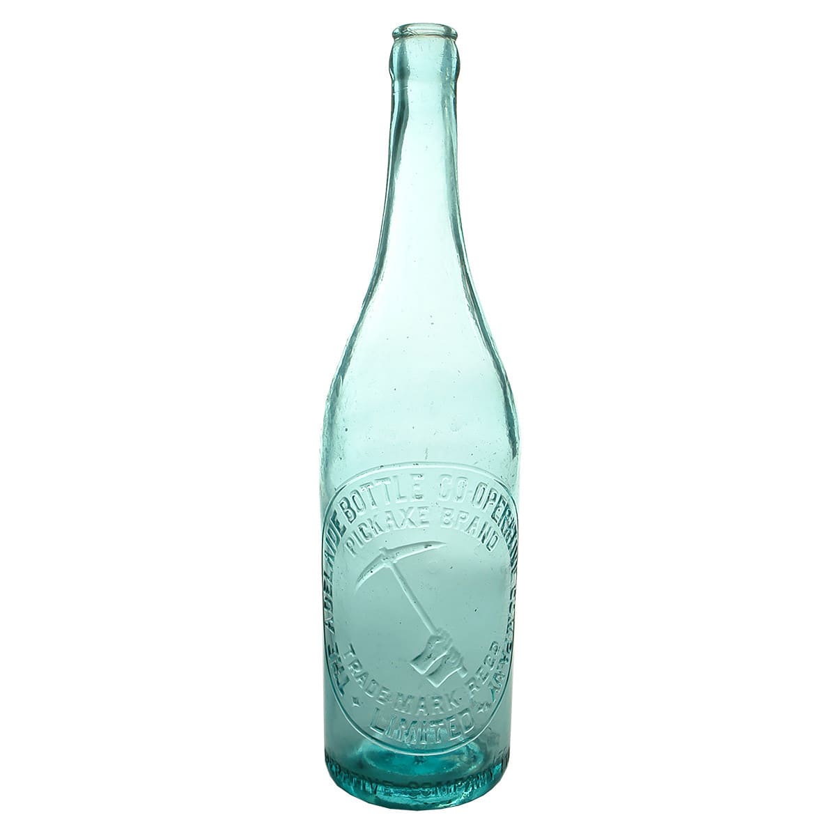 Beer. Adelaide Bottle Co-operative Company. Pickaxe. Ice Blue. Spun top. (South Australia)